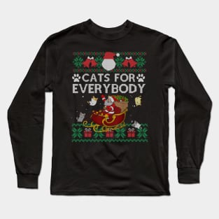 Cats For Everybody Christmas Cute Cat Lover Ugly Sweater Gift Long Sleeve T-Shirt